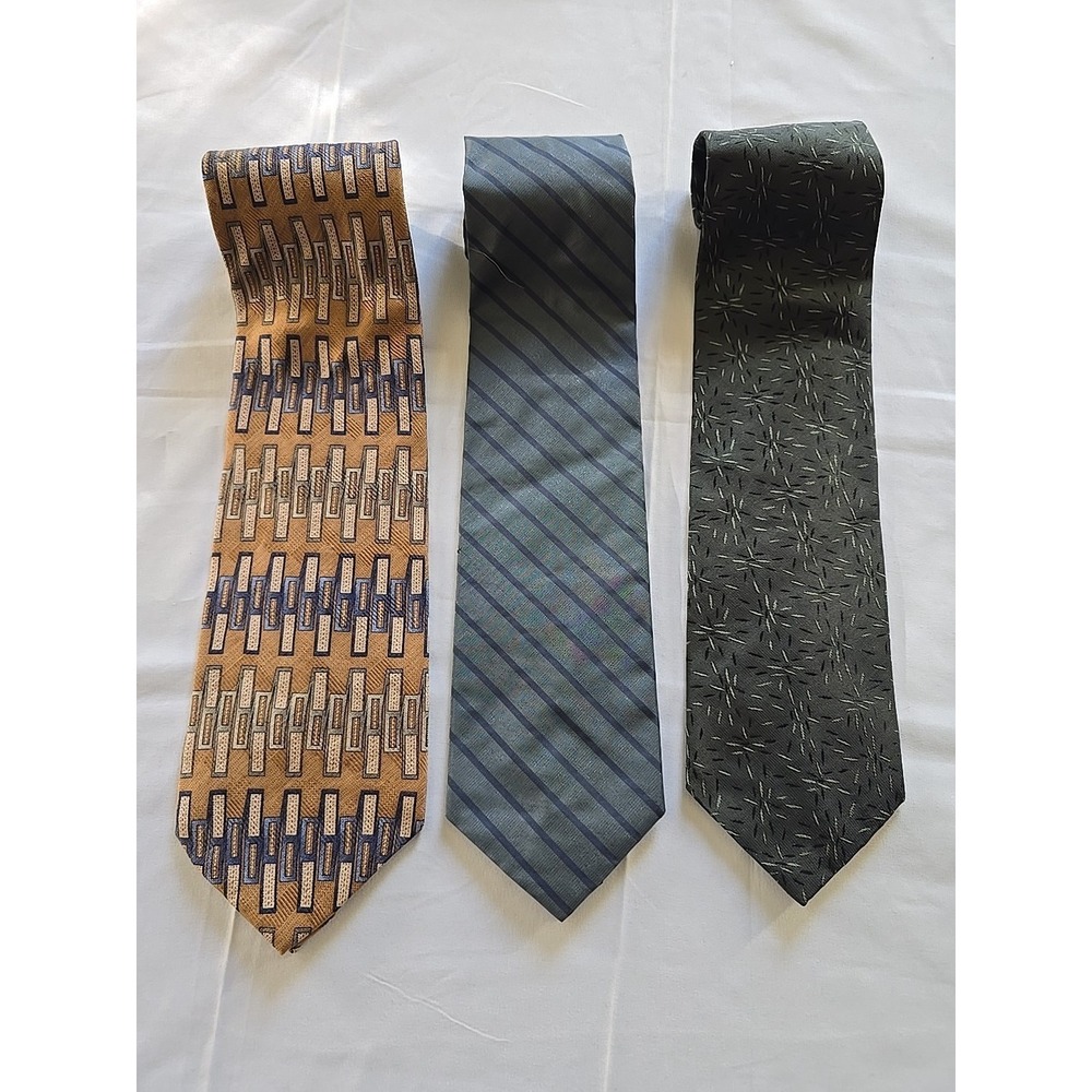 Vintage Kenneth Cole Reaction Silk Tie Lot of 3 Blue Green Tan‎ Men's